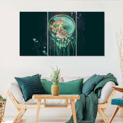 Модульная картина/Модульная картина на холсте/Модульная картина в подарок/Girl in jellyfish art/Девочка в медузе арт 90х50