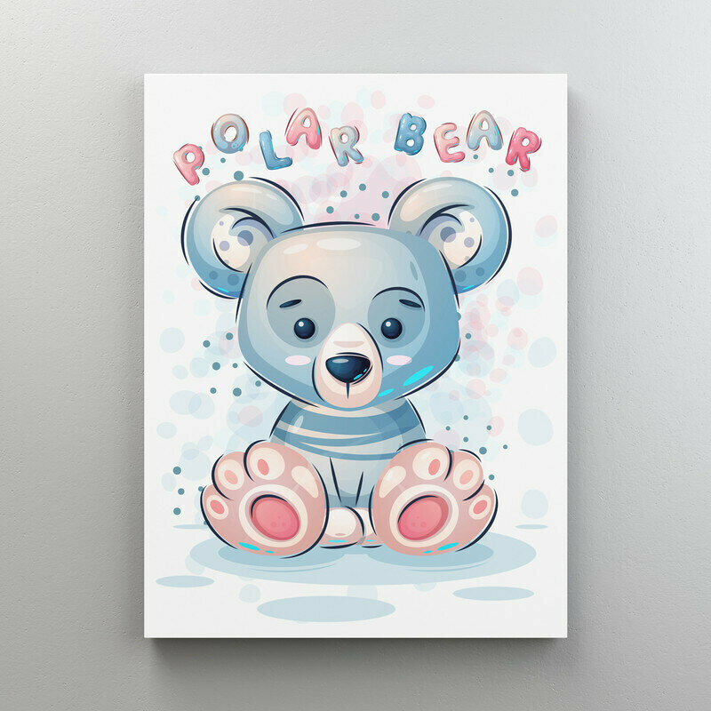 Интерьерная картина на холсте "Детский постер - голубой медвежонок" размер 22x30 см