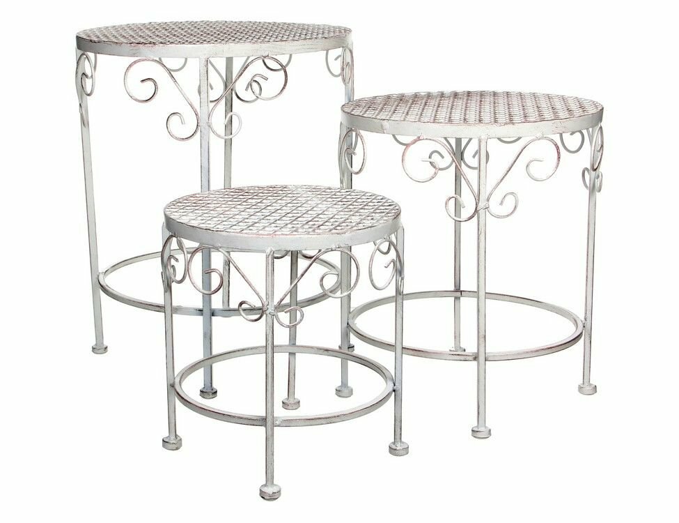 Кофейные столики ажурный прованс, металл, комплект - 3 столика, Edelman