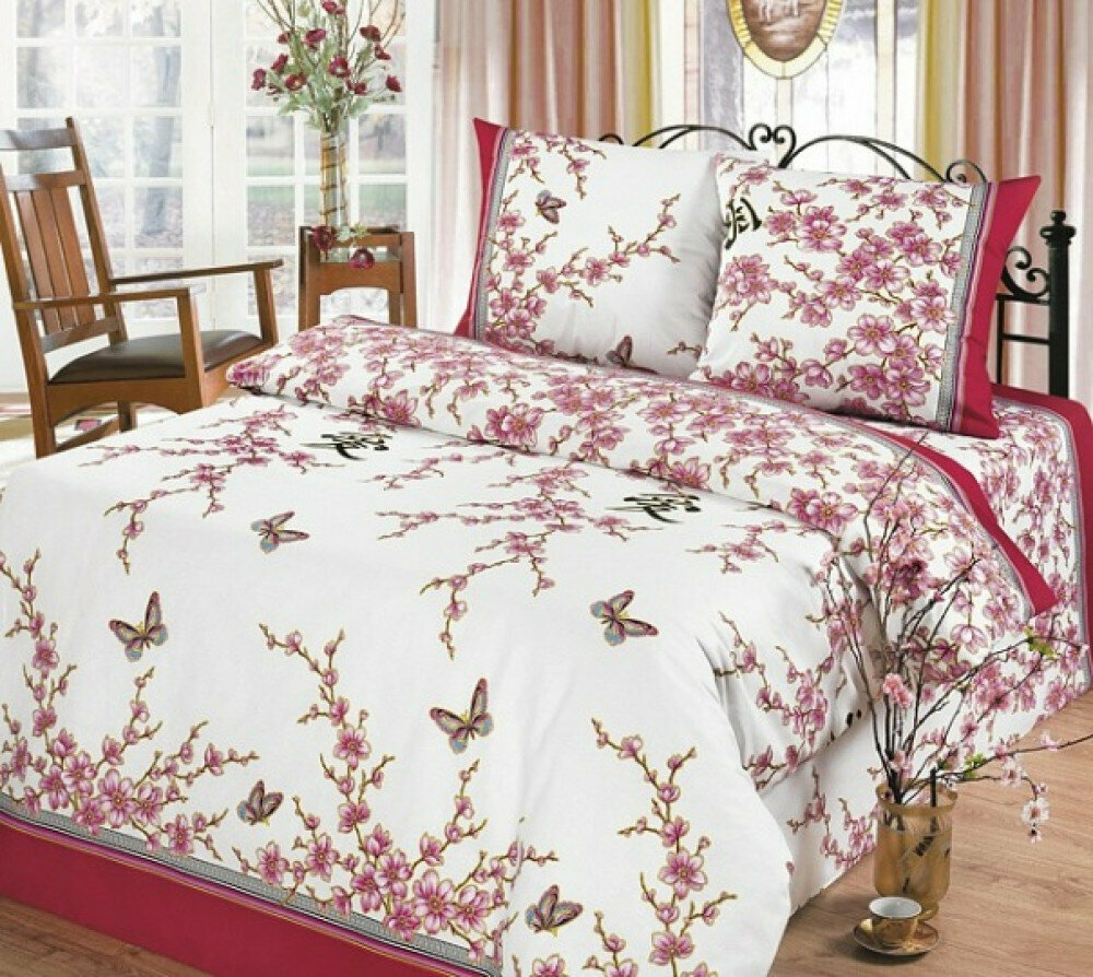 фото Плюшевый плед велсофт бежевый с сакурой 150x200