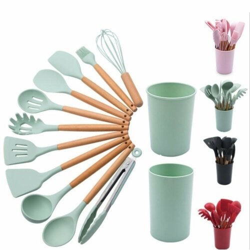 Набор кухонных принадлежностей с подставкой мятный 11 предметов 1390₽