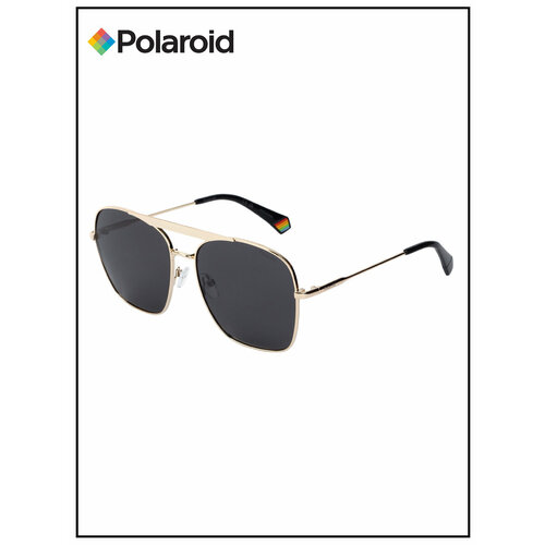 фото Солнцезащитные очки polaroid, квадратные, оправа: металл, с защитой от уф, поляризационные, для мужчин, золотой