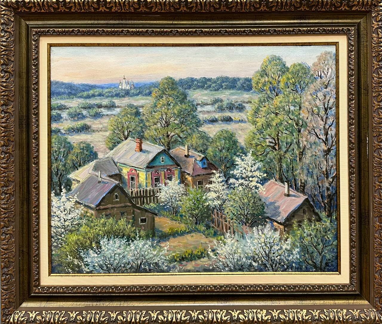 Картина маслом, летний пейзаж "Деревня Лыткарино"