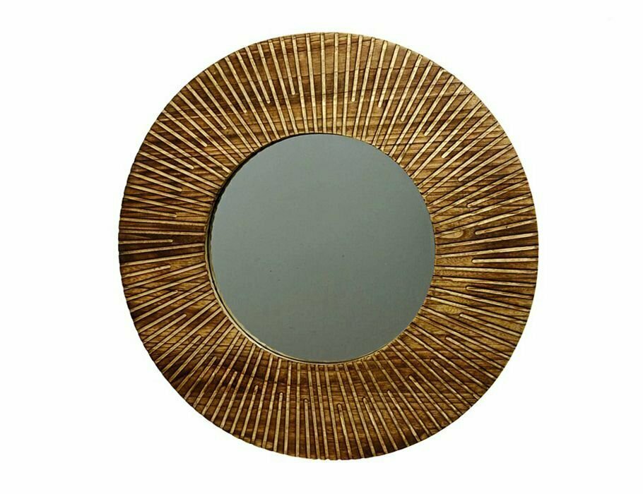 Декоративное зеркало деревянное солнце, темно-коричневая рама, 70 см, Kaemingk 550709-1