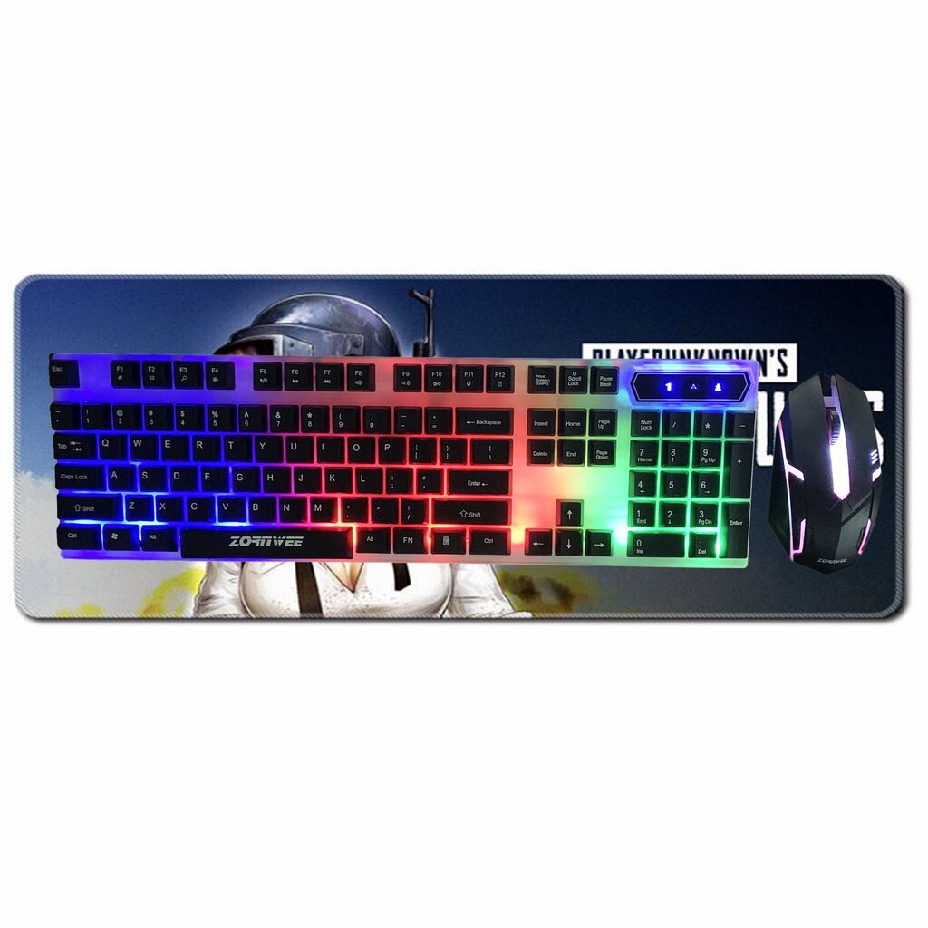 Игровая клавиатура и мышь с подсветкой RGB, механическая проводная игровая клавиатура и мышь для компьютера комплект, черный — фото 2
