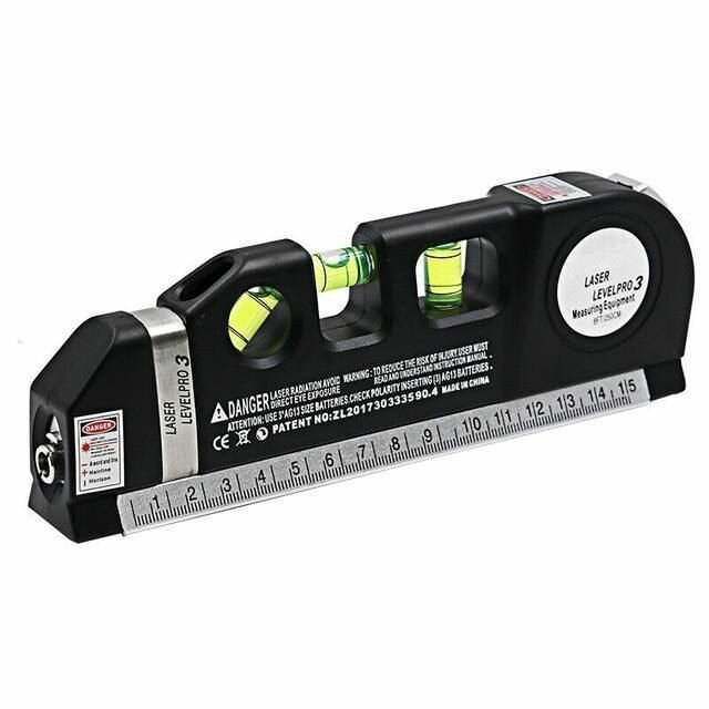 фото Многофункциональный лазерный уровень с линейкой и рулеткой 2,5 м Laser Level Pro 3 / электронный строительный уровень / нивелир/ линейка. Красный луч.