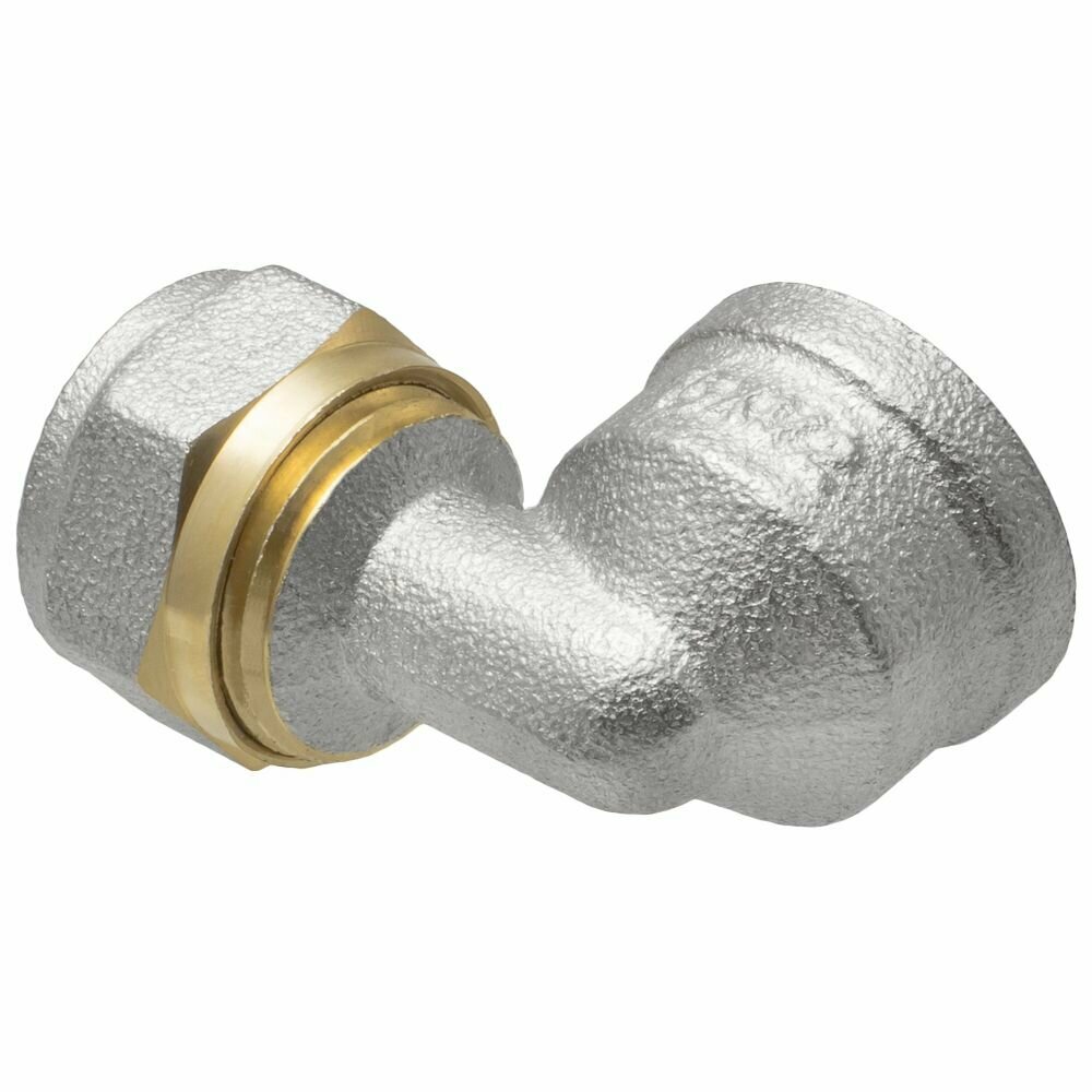 Угольник обжимной латунный RVC 16 мм х 1/2" ц/г для металлопластиковых труб — фото 1