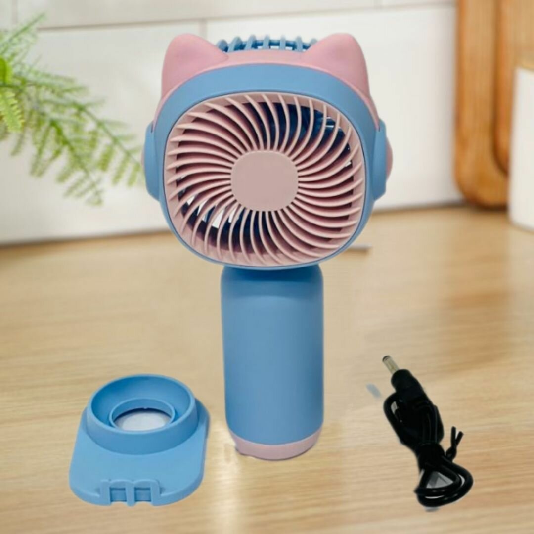 Портативный вентилятор с подставкой голубой котик, вентилятор с USB, вентилятор осевой, ручной вентилятор - фотография № 2
