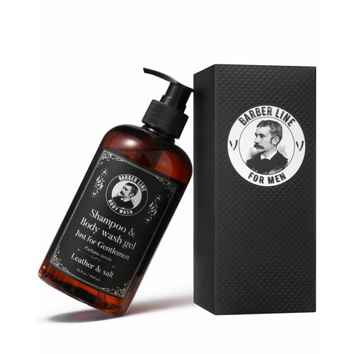 Шампунь мужской и гель для душа, 2 в 1, Barber line, укрепляющий, увлажняющий, с ароматом парфюма Leather & Salt, 500 мл