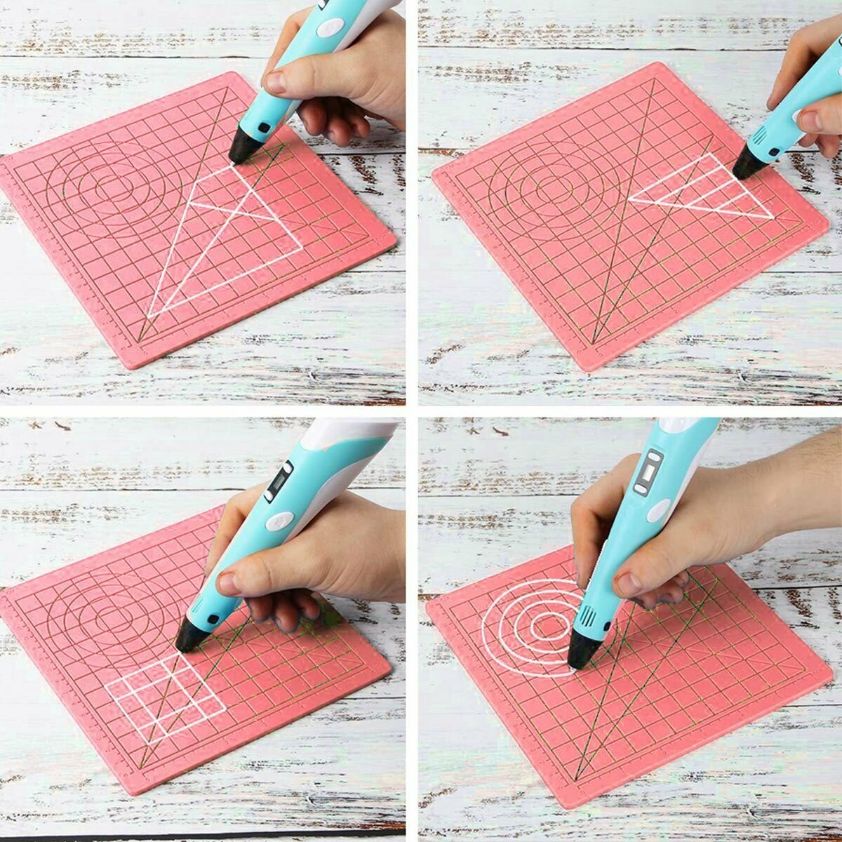 Коврик для 3д ручки силиконовый набор для 3d рисования / термостойкий силиконовый коврик для 3d ручки + защитные напальчники / Розовый