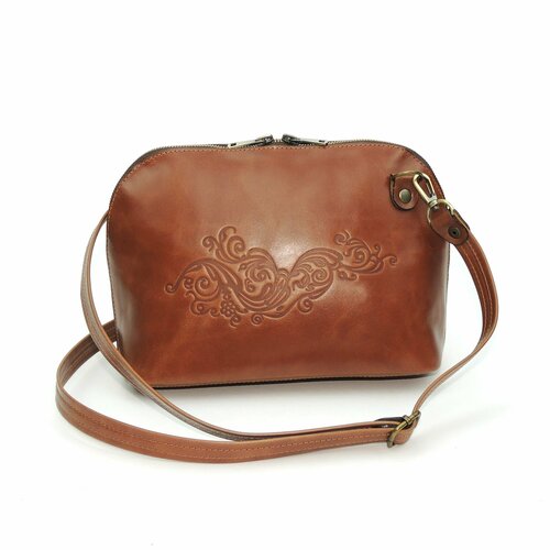 Сумка  купол  повседневная, натуральная кожа, внутренний карман, регулируемый ремень, горчичный