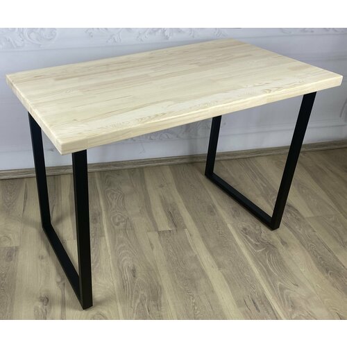 Стол кухонный Loft со столешницей без шлифовки и покрытия из массива сосны 40 мм и черными металлическими ножками, 110х70х75 см