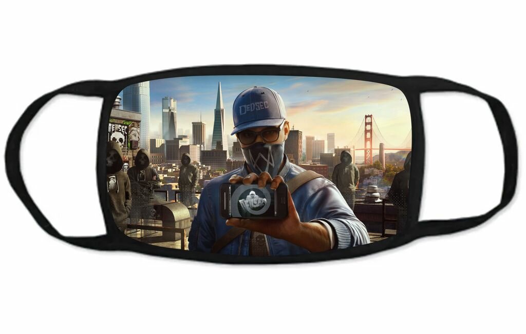 Маска защитная тканевая на лицо Watch Dogs, Сторожевые псы №7, Детская - 18 на 10 см