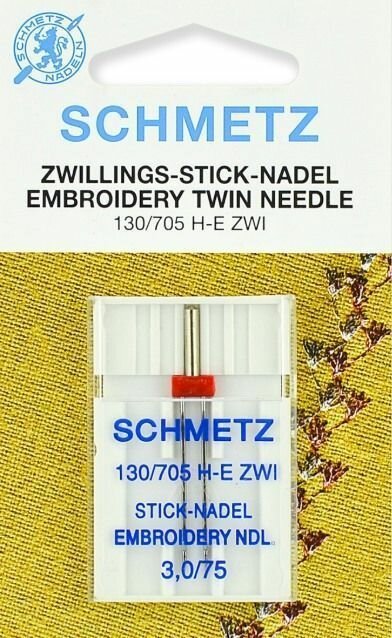 Иглы Schmetz для вышивки двойные № 75/30 1 шт. 130/705H-E ZWI