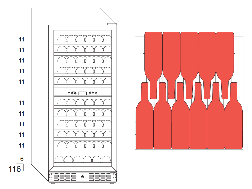 Винный холодильник (шкаф) компрессорный MEYVEL MV116-KBT2 - фотография № 7
