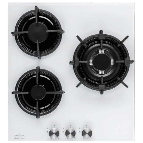 Варочная панель газовая встраиваемая Крона FIERO 45 WH закаленное стекло белый 66х460х510мм 3 конфорки 3 решетки газконтроль электроподжиг 2473400₽