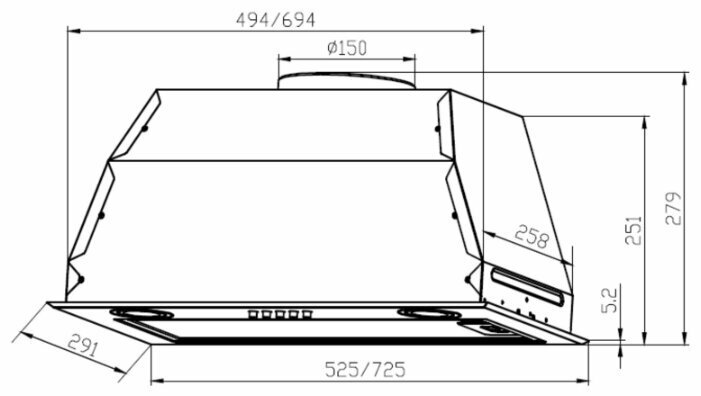 Вытяжка встраиваемая Lex GS Bloc P 600 IV LIGHT слоновая кость управление: кнопочное (1 мотор) - фото №2