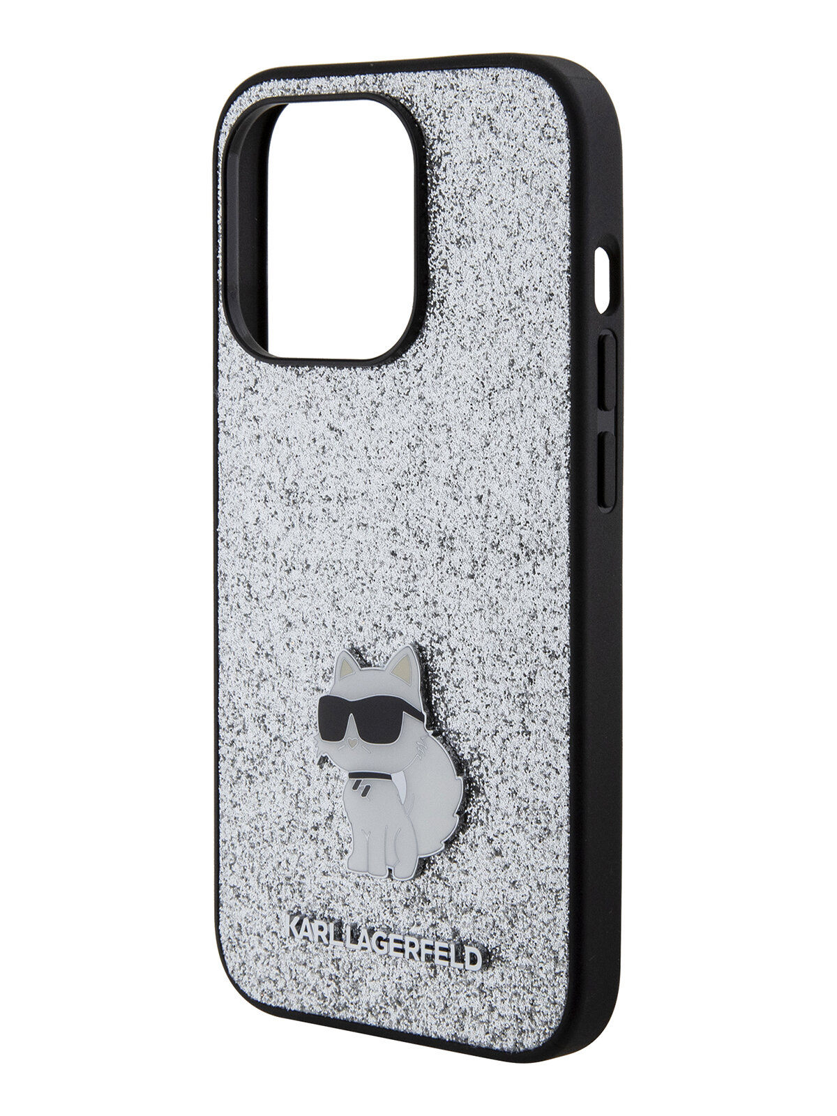 Lagerfeld для iPhone 15 Pro чехол Fixed glitters NFT Choupette Metal pin Hard Silver