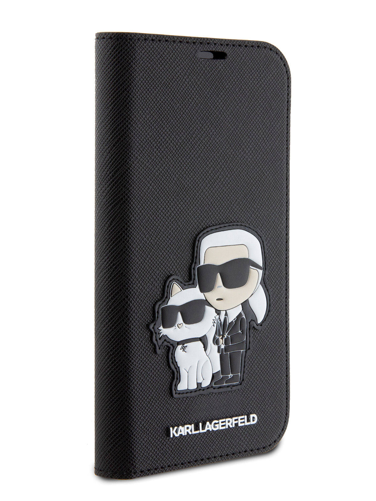 Karl Lagerfeld для iPhone 15 Pro чехол PU Saffiano NFT Karl & Choupette Booktype Black