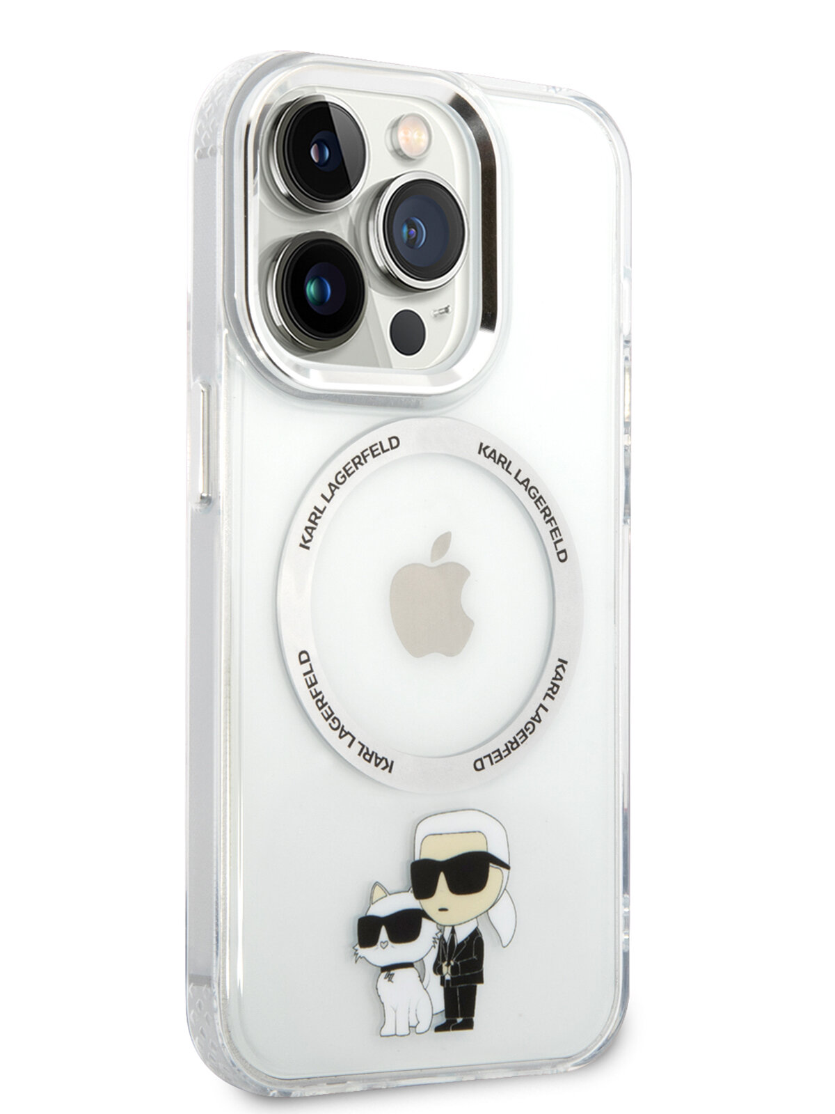 Lagerfeld для iPhone 15 Pro Max чехол PC/TPU NFT Karl & Choupette Metal ring Hard Transp (MagSafe)