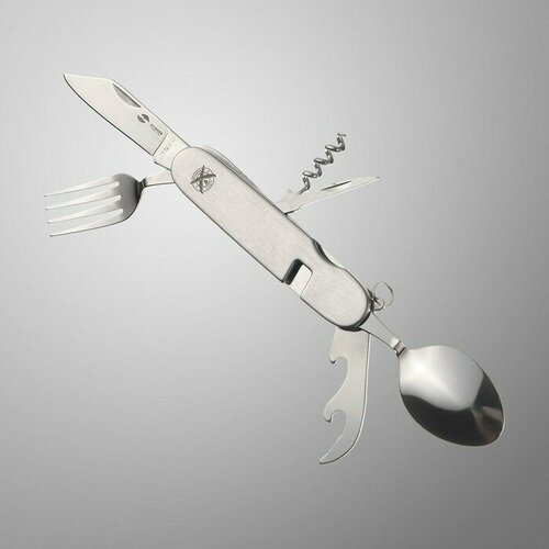 Нож перочинный Stinger, 8 функций, рукоять - нержавеющая сталь, серебристый, 11 см 9952792