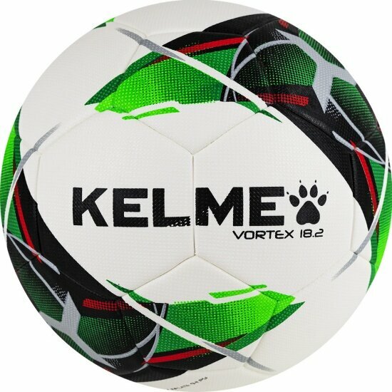 Мяч футбольный Kelme Vortex 18.2, 8101QU5001-127, р.4, 32 панели, ПУ, термосшивка, бело-зеленый