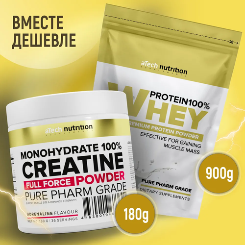 Комплекс aTech nutrition Протеин Whey Protein 100% ваниль + Креатин моногидрат адреналин 900 + 180 г порошок