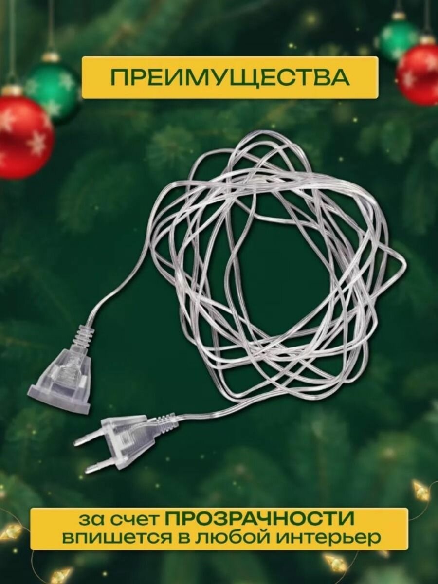 Провод удлинитель для новогодней гирлянды прозрачный, комплект 2 шт по 3 м — фото 1