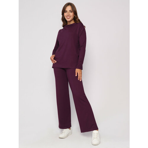 Костюм, лонгслив и брюки, повседневный стиль, прилегающий силуэт, размер 48, фиолетовый
