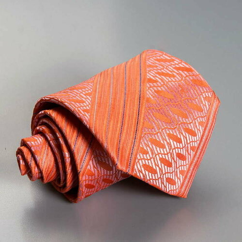 фото Галстук emilio pucci, натуральный шелк, в горошек, в полоску, для мужчин, оранжевый