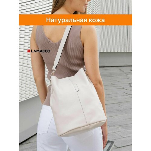 Сумка бочонок LAMACCO 9829L, фактура гладкая, бежевый