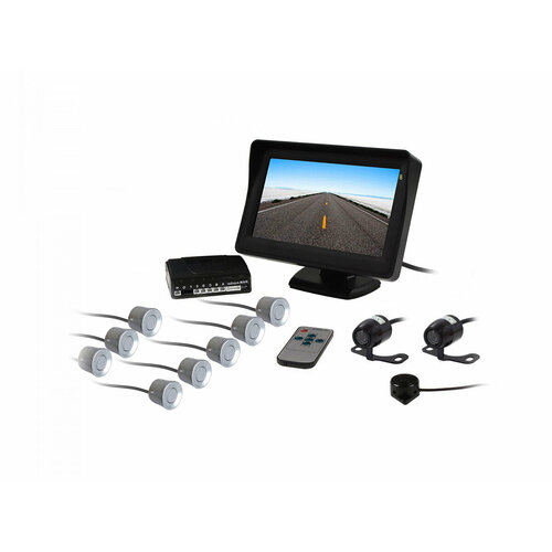 МастерПарк 041-8-P-СЕРЕБРО O48918AP серебряные датчики парковки парктроник с камерой заднего вида с двумя камерами восемью датчиками и мониторо 19604₽