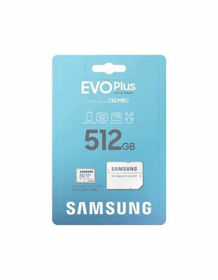 Карта памяти microSDXC Samsung 512GB Class 10 (MB-MC512KA/APC) адаптер на SD