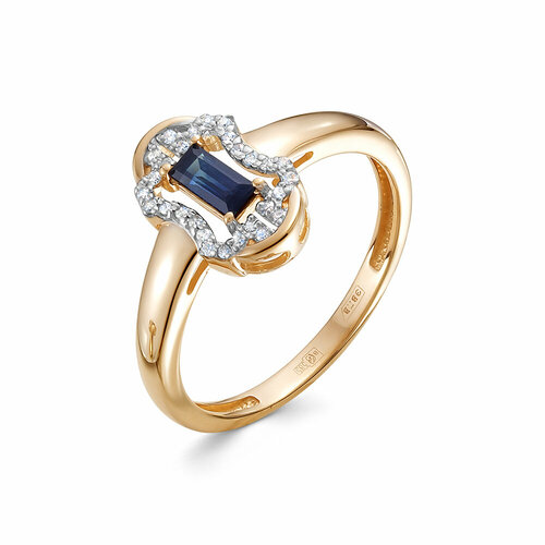 фото Кольцо vesna jewelry, красное золото, 585 проба, родирование, сапфир, размер 17, синий