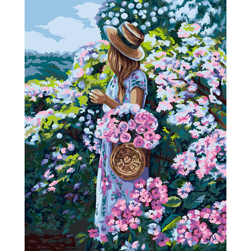 картина по номерам в цветущих полях 40x50 см фрея Картина по номерам Девушка в саду, 40x50 см. Фрея