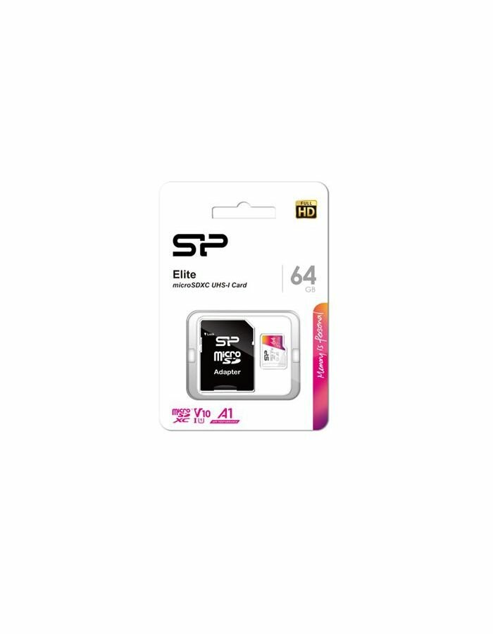 Карта памяти Silicon Power micro SDXC 64Gb Elite Class 10 UHS-I U1 A1 + ADP (100/10 Mb/s)