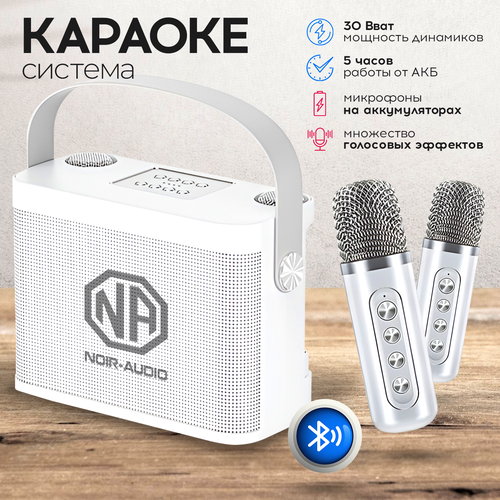 Караоке система NOIR-audio K-5 WHITE с двумя беспроводными микрофонами, с функцией Bluetooth и USB разъемом караоке система noir audio k 2 с двумя микрофонами и функцией bluetooth