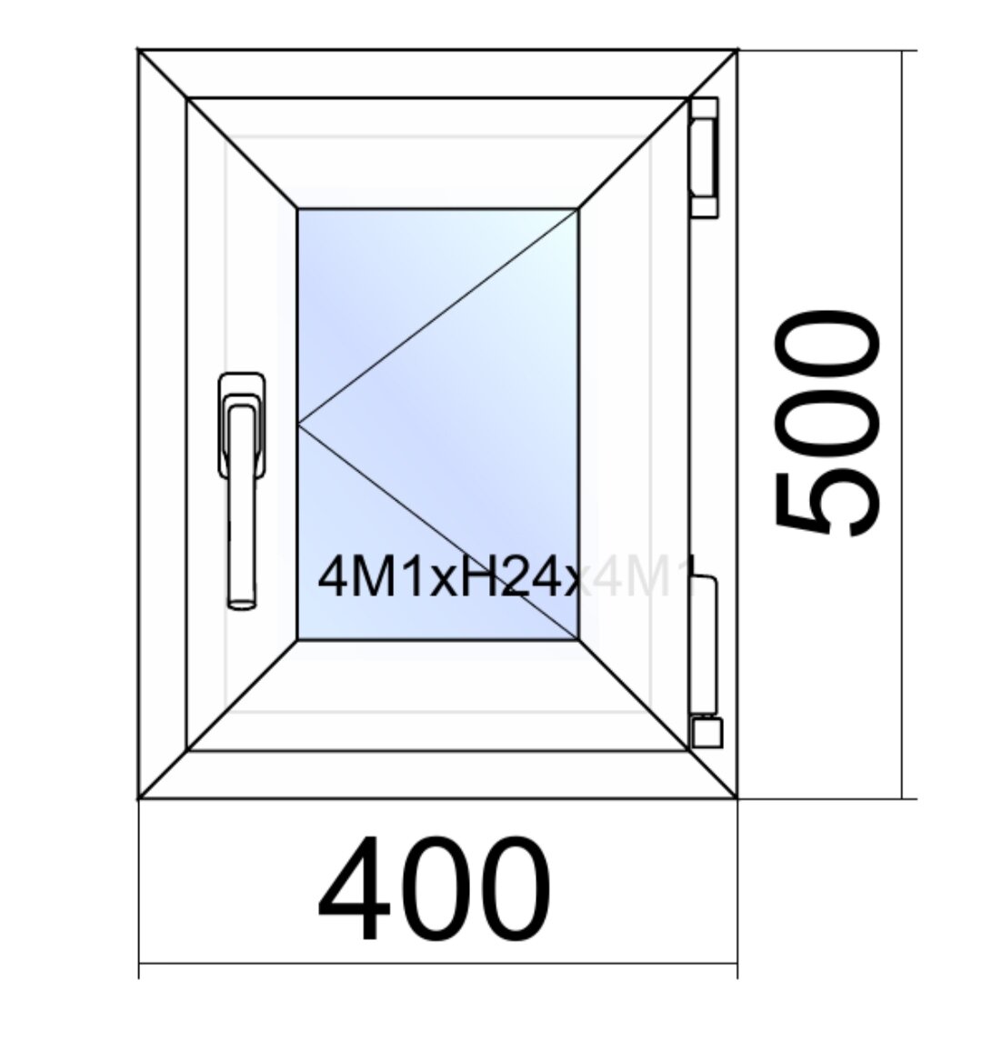 Окно ПВХ Reachmont/ ш.40см*в.50см/поворотное/правое/однокамерный стеклопакет/фурнитура Vorne (Турция)