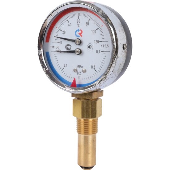 Термоманометр Росма ТМТБ-31Р.1 (0-120 С)/(0-0,4 MPa) G1/2, 80мм, длина клапана 46мм, радиальное присоединение, КТ 2,5 (00000002328)