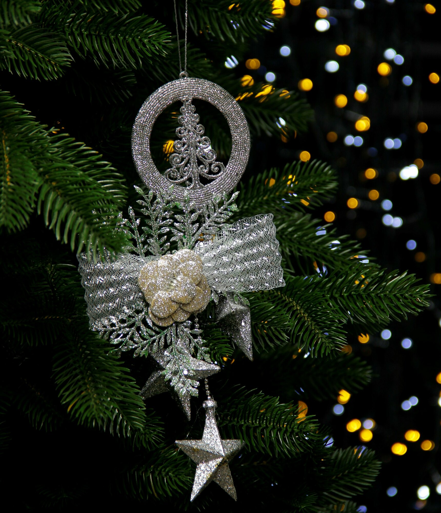 Рождественская декорация Звездочки, 28 см, Серебро (упаковка 2 подвески)