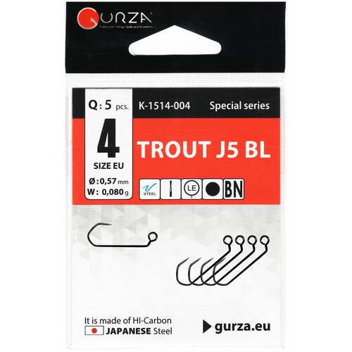 Крючок безбородый под джиг-головку GURZA TROUT J5 BL BN, размер 4