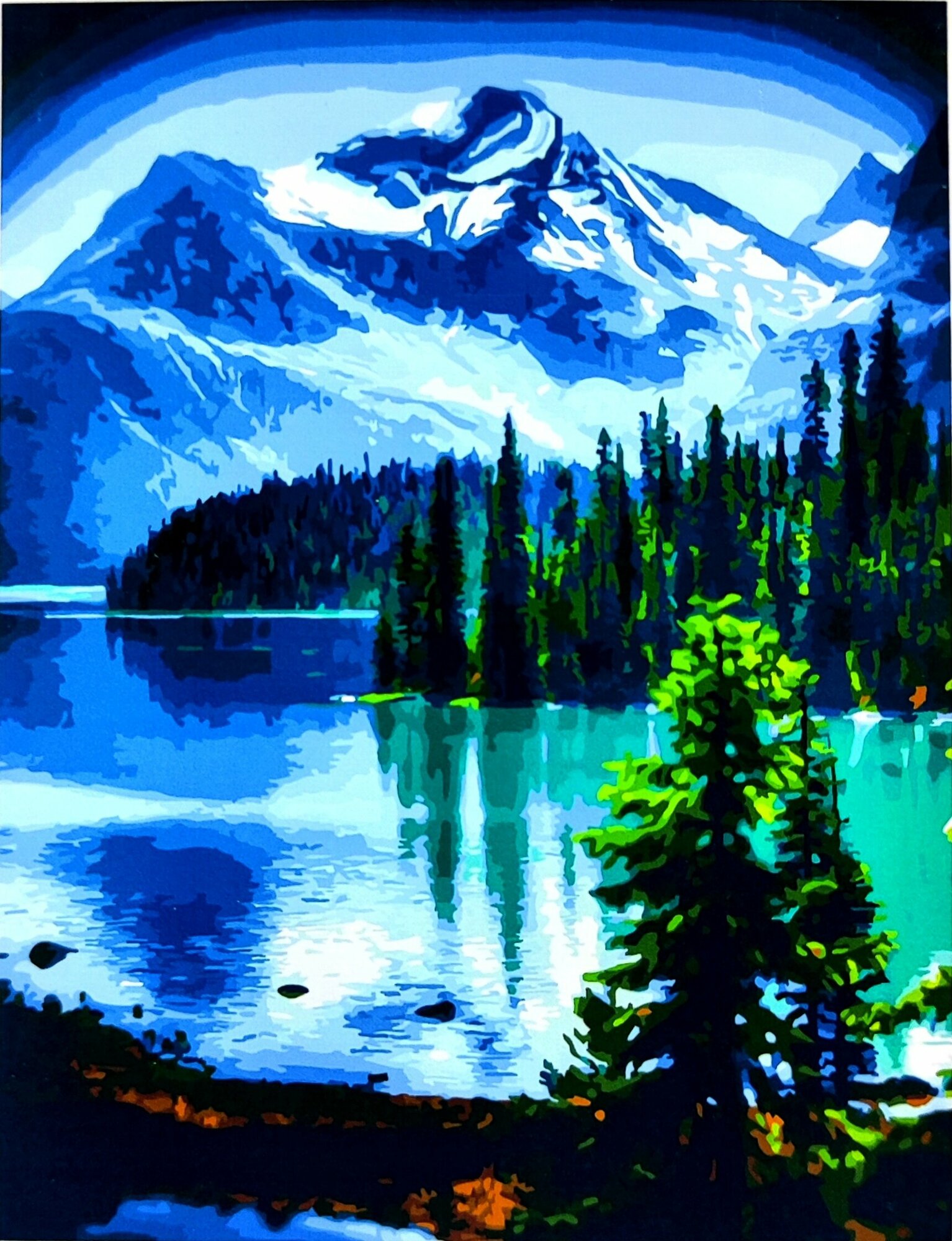 "Зимний горный пейзаж" - 40/50 картины по номерам Paintboy утес и лес у реки , озеро, горы, зима, грот, снег
