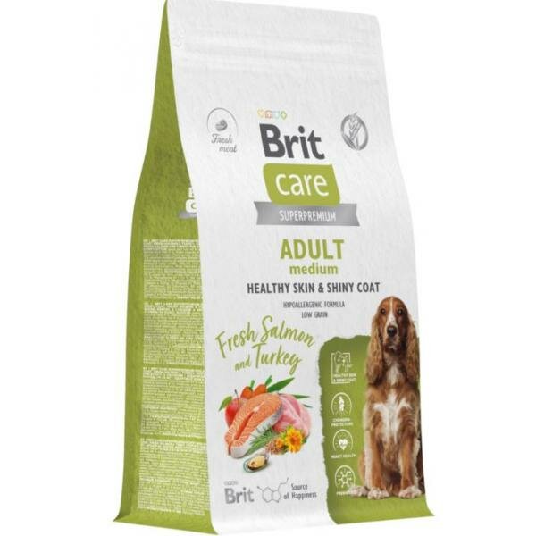 Brit Сухой корм Care Dog Adult M Healthy Skin&Shiny Coat с лососем и индейкой для взрослых собах средних пород, 3кг