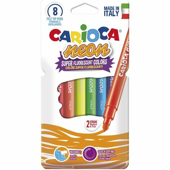 Фломастеры Carioca "Neon", 08цв, неоновые, смываемые, картон, европодвес