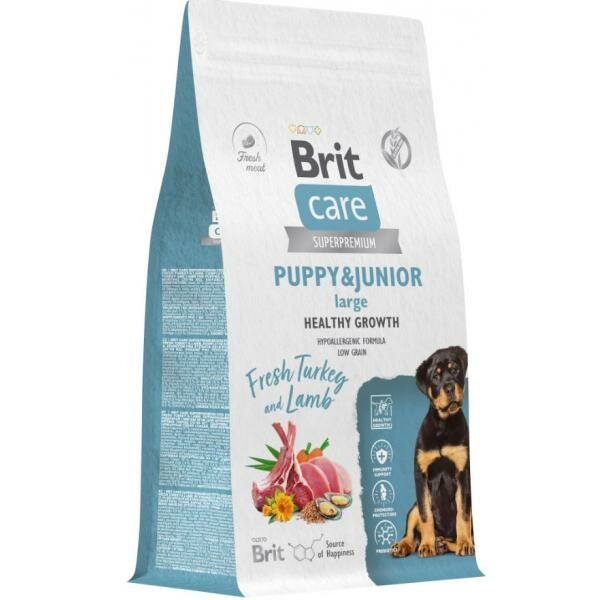 Brit Сухой корм Care Dog Puppy&Junior L Healthy Growth для щенков крупных пород с индейкой и ягненком, 1,5кг
