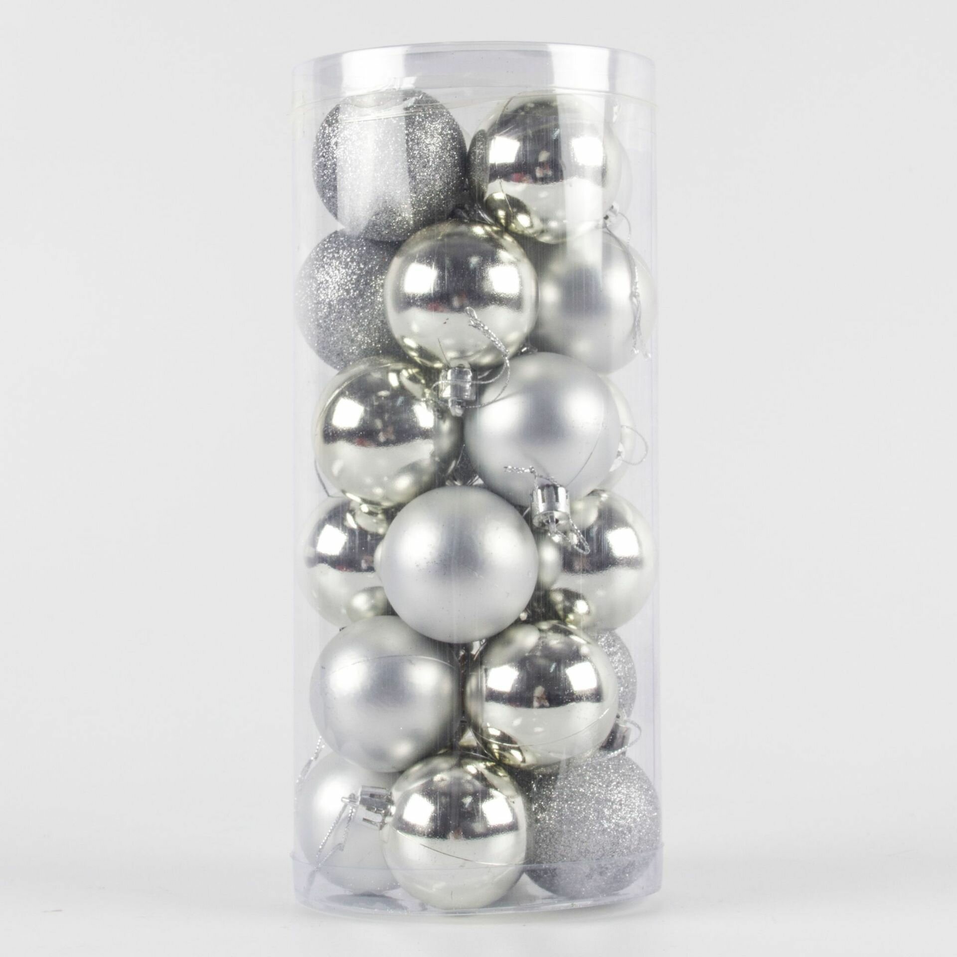 Набор новогодних елочных шаров 24 шт диаметр 8см цвет серебро