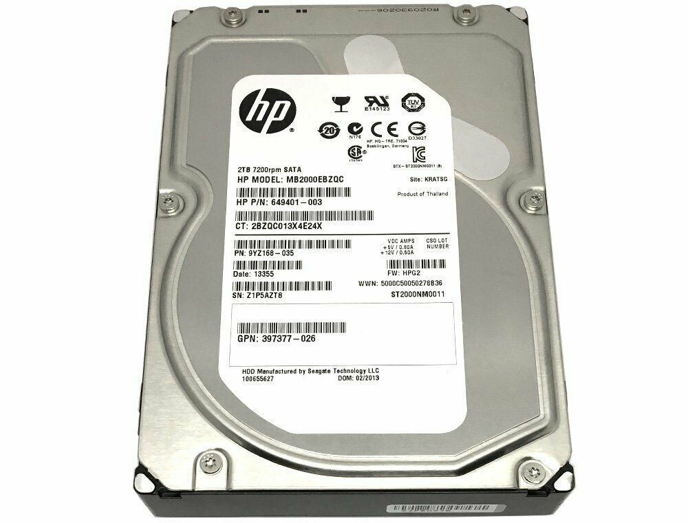 Жесткий диск MB2000EBZQC 658084-003 657753-003 9YZ168-035 2TB 6G SATA 7.2K LFF 3.5" MDL Hard Drive