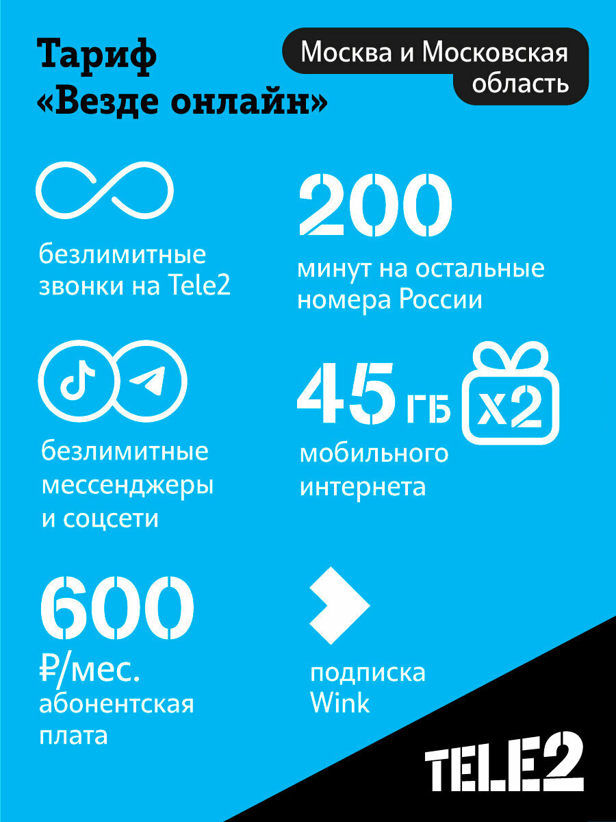 Sim-карта Tele2 для Московской области, баланс 650 рублей — фото 2