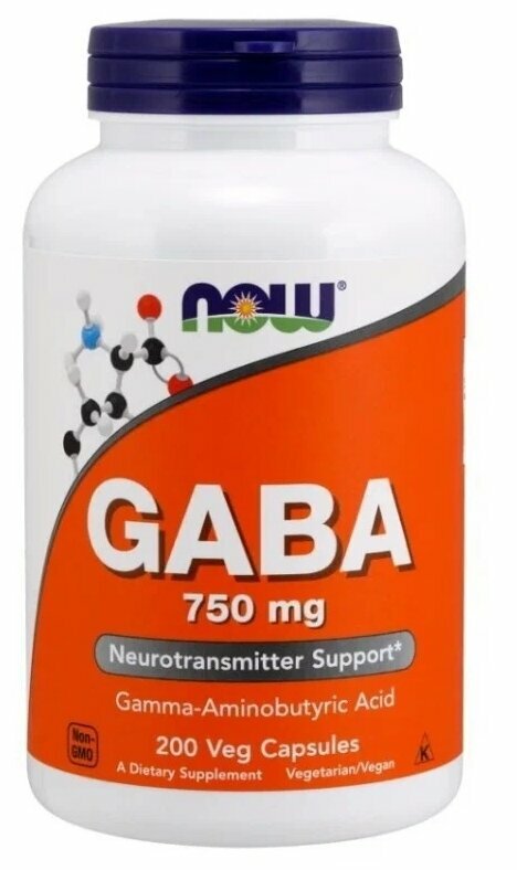 Картинки Аминокислота NOW GABA 750 mg, нейтральный, 200 вегетарианских капсул.