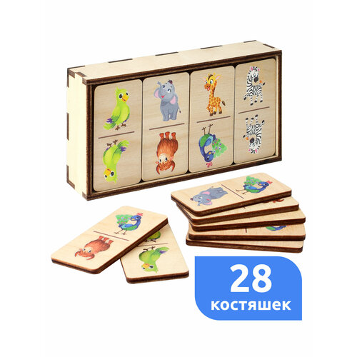 Домино детское деревянное Животные MEGA TOYS домино пластиковые фишки в мягкой коробке 17x10 см p00065 м